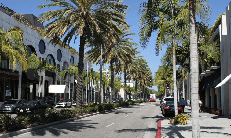 Beverly Hills along Rodeo Drive.