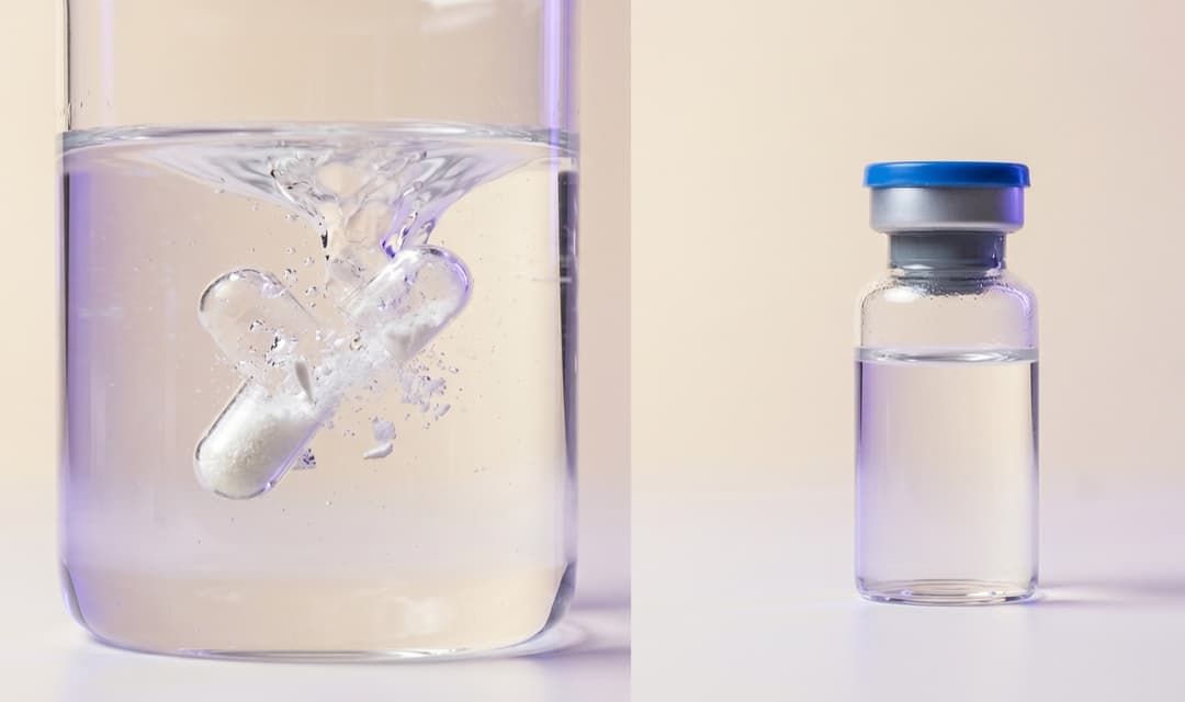 A peptide has to survive the journey to your bloodstream. The capsule breaks down; the injection arrives intact.