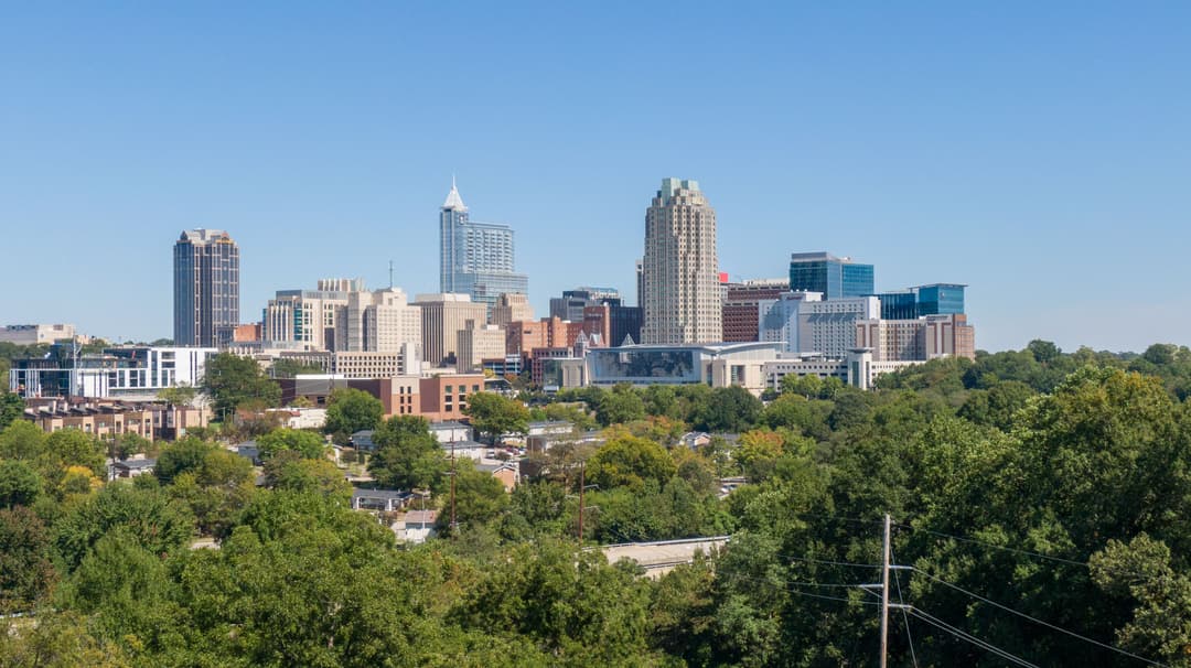 The downtown Raleigh skyline rising above the Research Triangle.