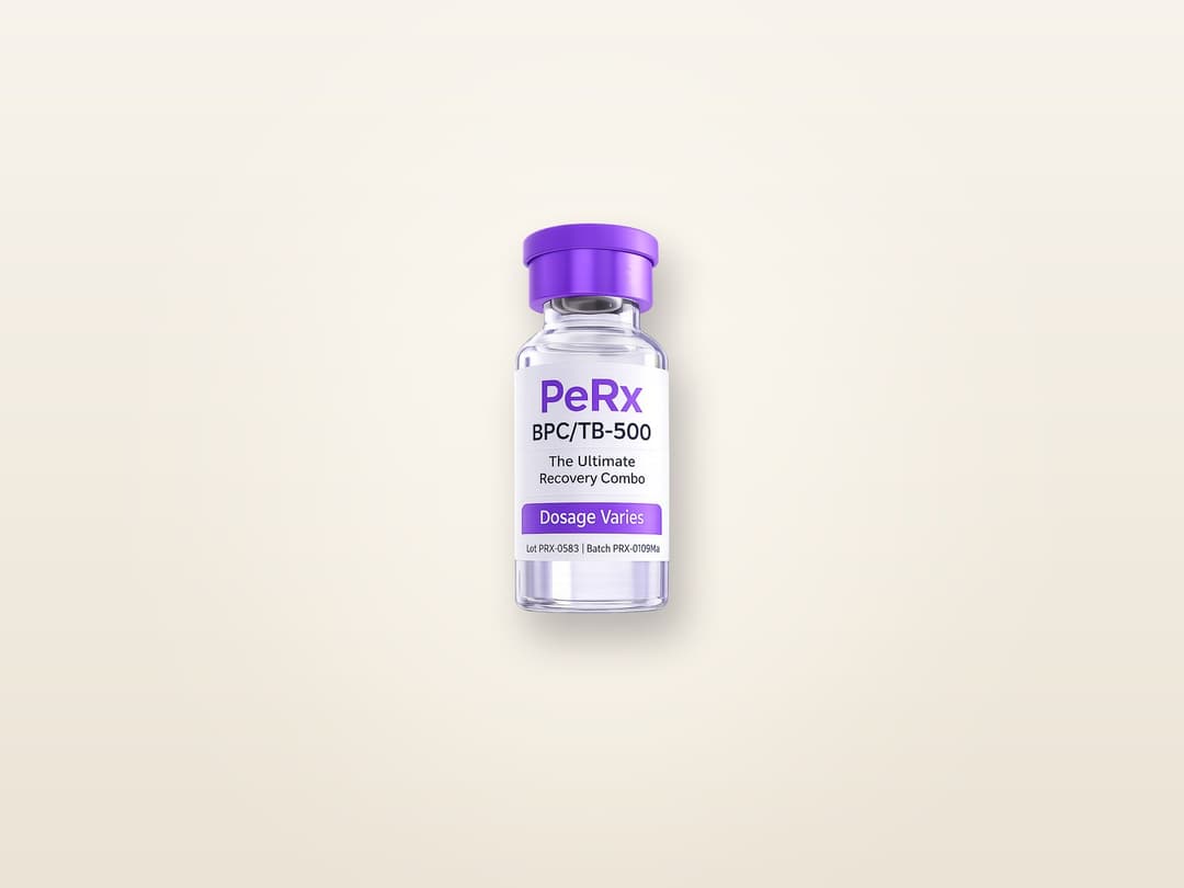 PeRx ships BPC-157/TB-500 as a single ready-to-use vial. BPC-157 covers focal, fast repair; TB-500 adds systemic reach when the injury is widespread.