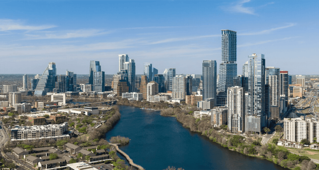 The Austin skyline along Lady Bird Lake.