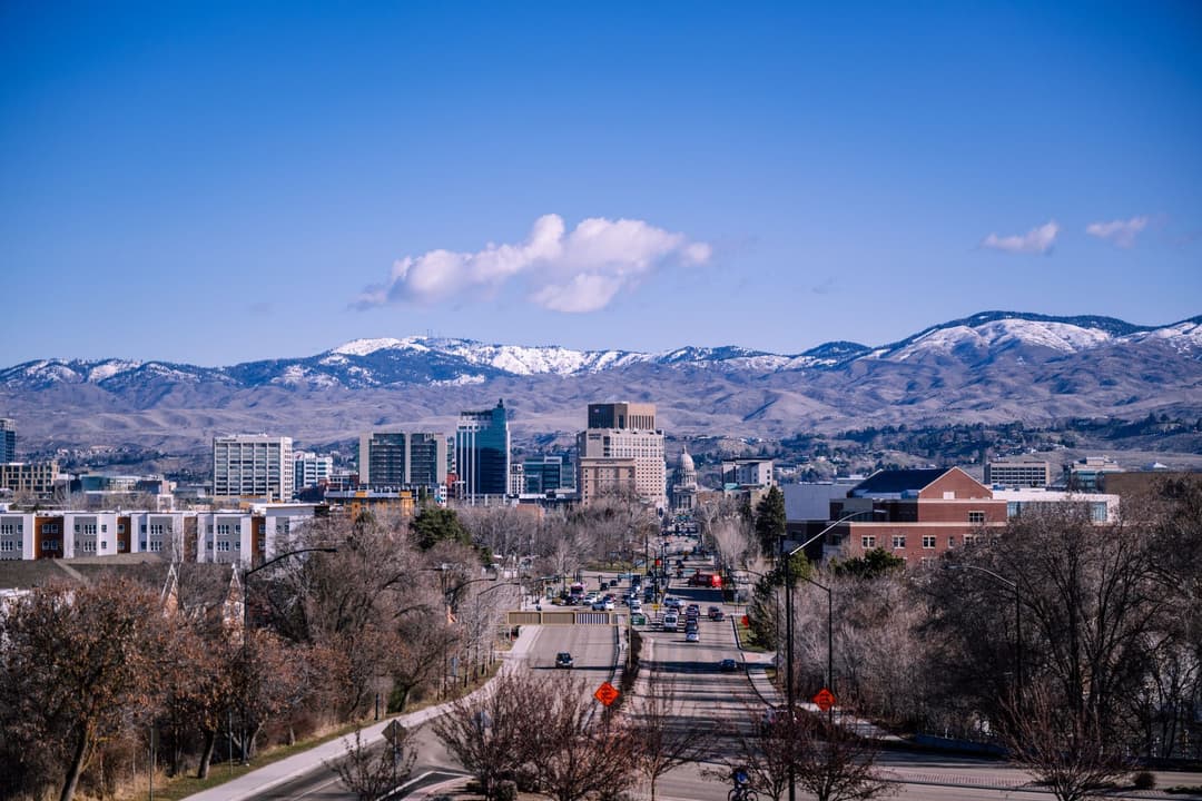 Downtown Boise and the snow-capped foothills, minutes east of Meridian.