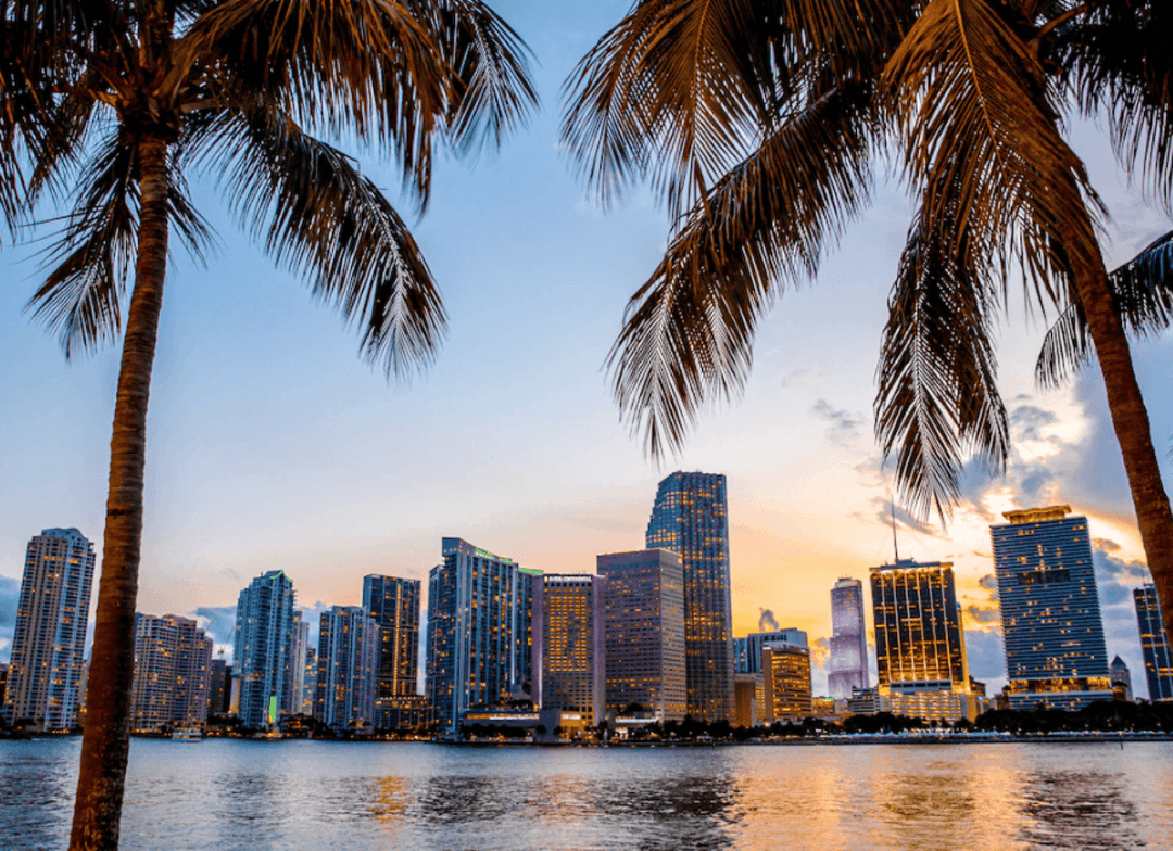 The Miami skyline along Biscayne Bay.